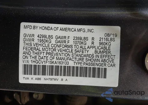 2019 Honda Accord Lx from USA, damaged, VIN 1HGCV1F15KA163133